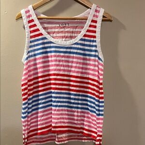 LOFT Red, Pink, and Blue Striped Tank Top